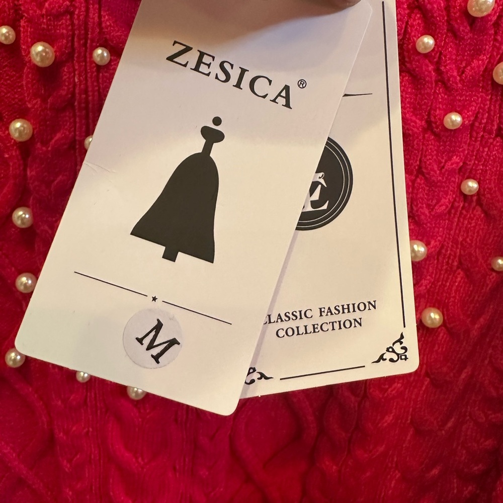 Hot Pink Mock Neck Sweater‎ with Pearl Accents | Medium | NWT - Picture 6 of 6